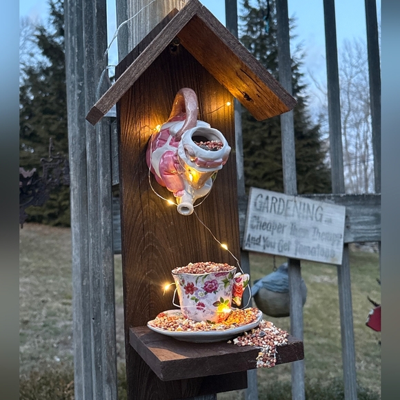 Rustic Wooden Handmade Bird Feeder Blue View - Picture 9 of 16